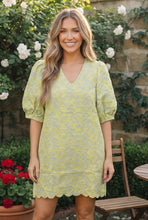 Load image into Gallery viewer, Lime Blossom Jacquard Mini Dress
