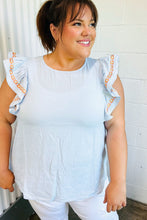 Load image into Gallery viewer, Chambray Embroidered Flutter Sleeve Top
