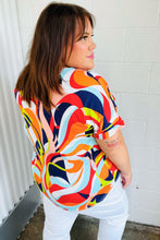 Load image into Gallery viewer, Orange Geometric V Neck Drop Shoulder Top
