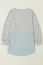 Load image into Gallery viewer, DEAR LOVE- Grey Crinkle Splicing Raw Hem High Low Oversized Blouse
