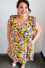 Load image into Gallery viewer, Indigo &amp; Lemon Floral Babydoll Ruffle Dress
