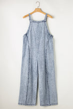 Load image into Gallery viewer, Beau Blue Light Wash Frayed Exposed Seam Wide Leg Denim Overall
