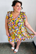 Load image into Gallery viewer, Indigo &amp; Lemon Floral Babydoll Ruffle Dress
