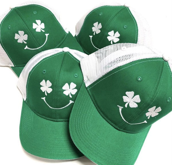 OCEAN AND 7TH- Smiley Shamrock Embroidered Trucker Hat.