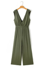 Load image into Gallery viewer, Jungle Green Deep V Pleated Crisscross Wide Leg Backless Jumpsuit
