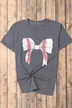 Load image into Gallery viewer, Gray Baseball Bowknot Graphic Casual Tee
