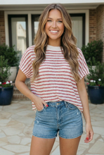Load image into Gallery viewer, Breezy Stripe Knit Top in Ivory and Red
