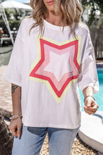 Load image into Gallery viewer, White Colorblock Star Patched Half Sleeve Oversized Tee
