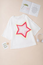 Load image into Gallery viewer, White Colorblock Star Patched Half Sleeve Oversized Tee

