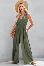 Load image into Gallery viewer, Jungle Green Deep V Pleated Crisscross Wide Leg Backless Jumpsuit
