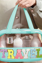 Load image into Gallery viewer, Mint Green TRAVEL Chenille Letter Clear PVC Makeup Bag
