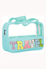 Load image into Gallery viewer, Mint Green TRAVEL Chenille Letter Clear PVC Makeup Bag
