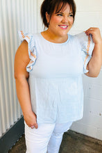 Load image into Gallery viewer, Chambray Embroidered Flutter Sleeve Top
