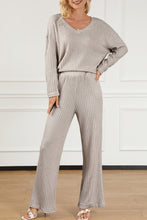 Load image into Gallery viewer, Khaki Ribbed Knit V Neck Slouchy Two-piece Outfit
