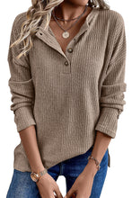 Load image into Gallery viewer, FASHION HOUSE- Pale Khaki Rib Textured Henley Knit Top

