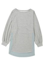 Load image into Gallery viewer, DEAR LOVE- Grey Crinkle Splicing Raw Hem High Low Oversized Blouse
