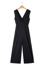 Load image into Gallery viewer, Black Deep V Pleated Crisscross Wide Leg Backless Jumpsuit
