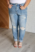 Load image into Gallery viewer, Aiden High Rise Patch Pocket Distressed Boyfriend Jeans- JUDY BLUE
