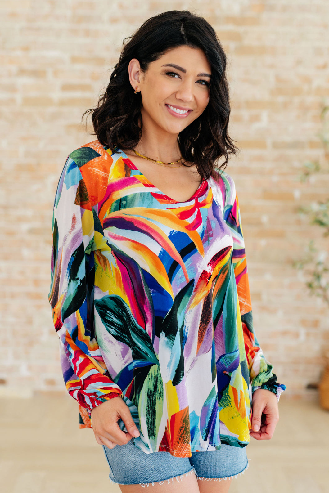 WHITE BIRCH- All Over the World Scoop Neck Blouse