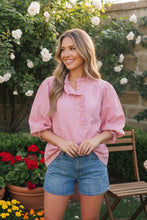 Load image into Gallery viewer, Pretty in Pink Puff Sleeve Button Top
