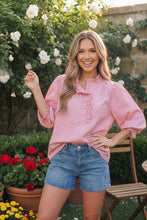 Load image into Gallery viewer, Pretty in Pink Puff Sleeve Button Top
