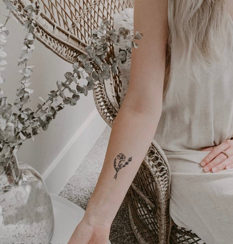 Words for a Season Temp Tattoo - POPPY BOUQUET