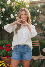 Load image into Gallery viewer, Pretty in White Puff Sleeve Button Top
