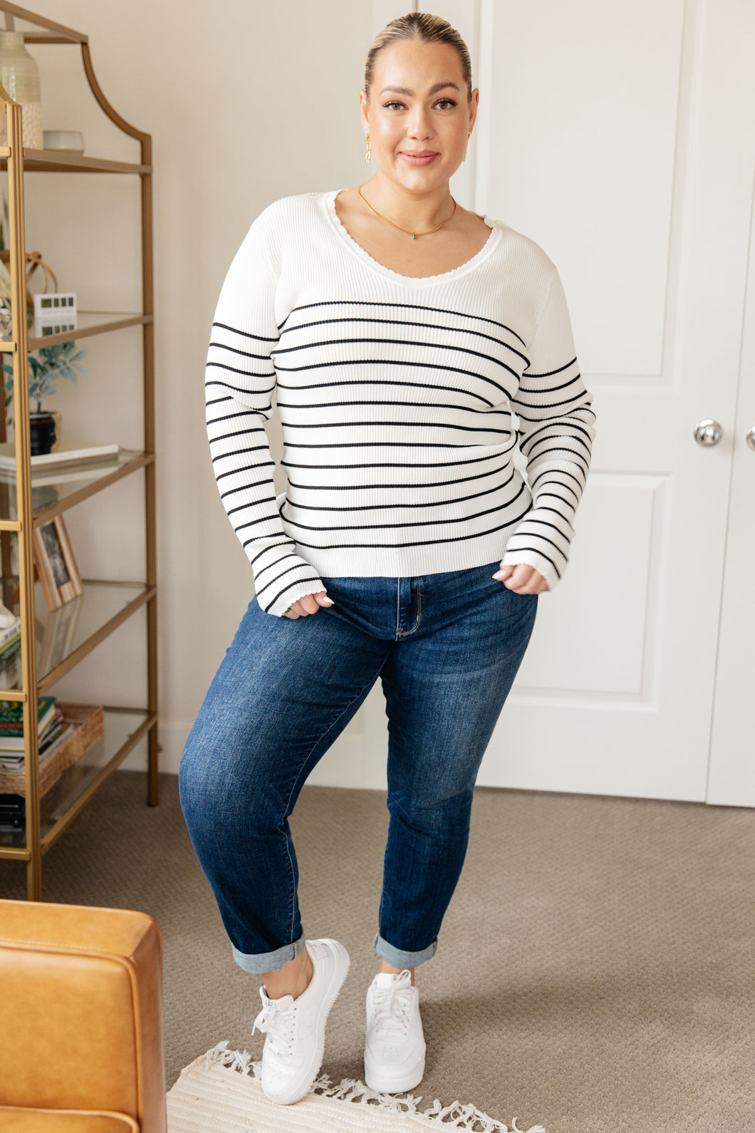 SP24- ONE ELEVEN NORTH- Be Still V-Neck Striped Sweater