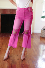 Load image into Gallery viewer, Cut Loose Hot Pink High Rise Washed Distressed Hem &amp; Knee Cropped Pants
