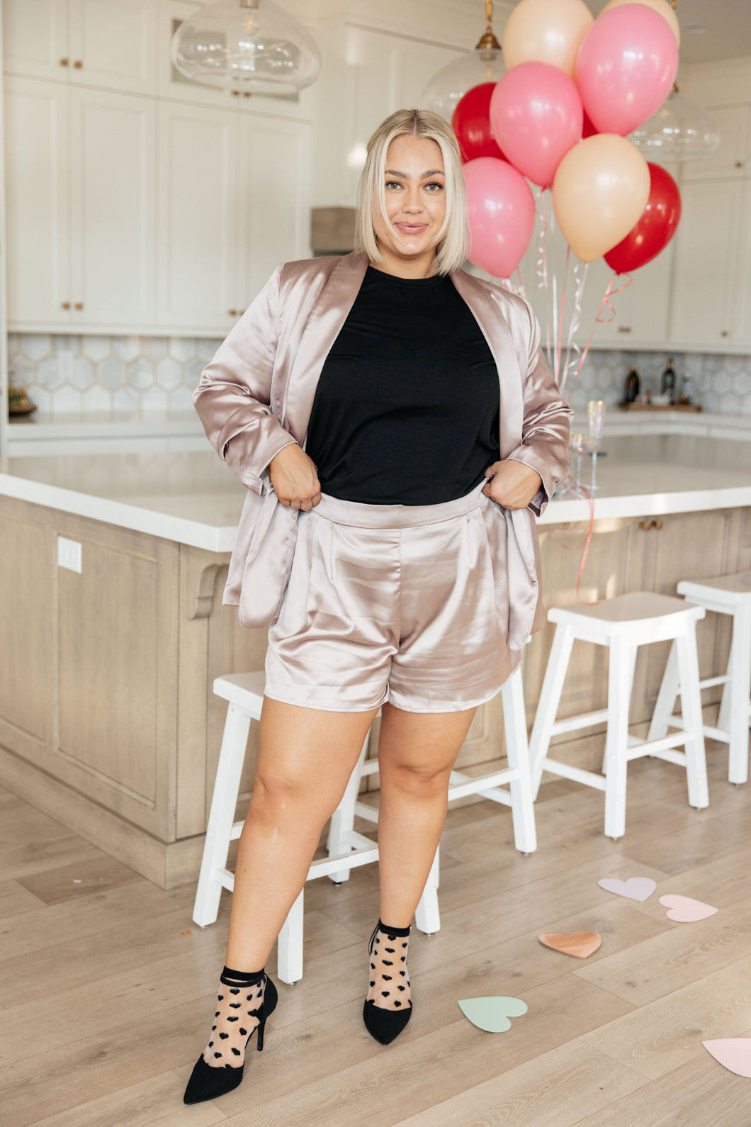 SP24- EE:SOME- Champagne and Roses Satin Shorts (Reg & Curvy)
