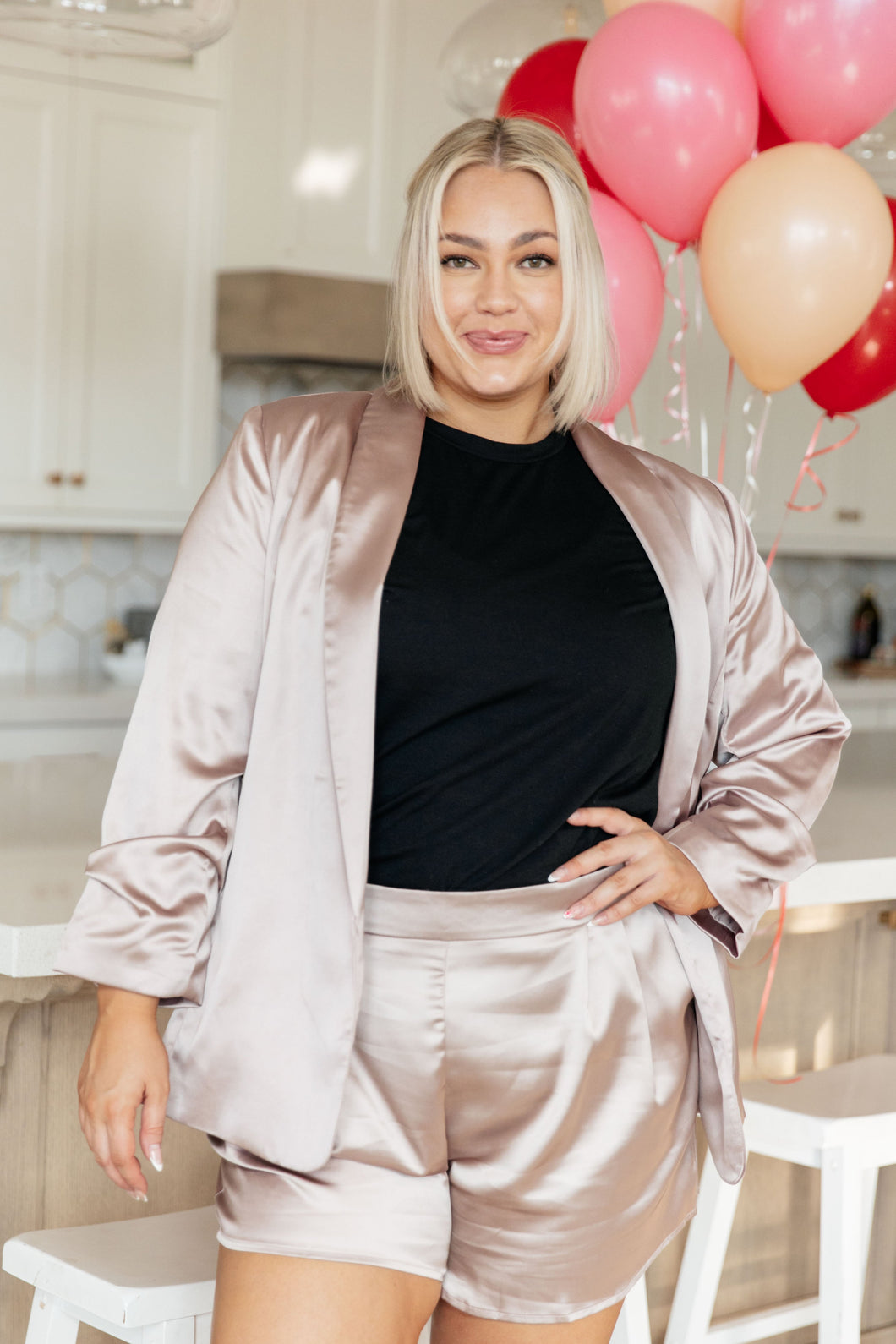 SP24- EE:SOME- Champagne and Roses Satin Blazer (Reg & Curvy)