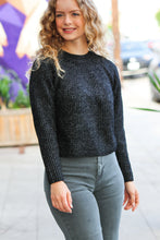 Load image into Gallery viewer, Black Mélange Round Neck Knit Sweater
