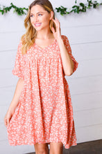 Load image into Gallery viewer, Peach Ditzy Floral Woven Dolman V Neck Dress

