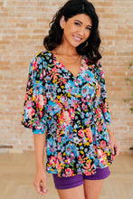 Load image into Gallery viewer, DEAR SCARLETT- Dreamer Peplum Top in Black Multi Floral
