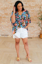 Load image into Gallery viewer, DEAR SCARLETT- Dreamer Peplum Top in Black Multi Floral

