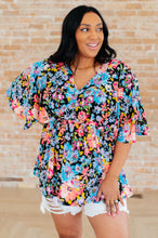 Load image into Gallery viewer, DEAR SCARLETT- Dreamer Peplum Top in Black Multi Floral
