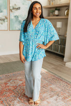 Load image into Gallery viewer, DEAR SCARLETT- Dreamer Peplum Top in Blue and Teal Paisley
