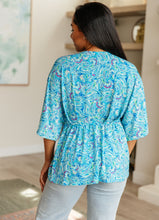 Load image into Gallery viewer, DEAR SCARLETT- Dreamer Peplum Top in Blue and Teal Paisley
