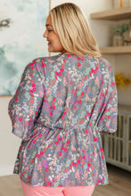 Load image into Gallery viewer, DEAR SCARLETT- Dreamer Peplum Top in Grey and Pink Floral
