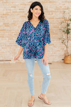 Load image into Gallery viewer, DEAR SCARLETT- Dreamer Peplum Top in Navy and Lavender Animal Print
