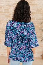 Load image into Gallery viewer, DEAR SCARLETT- Dreamer Peplum Top in Navy and Lavender Animal Print

