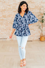 Load image into Gallery viewer, DEAR SCARLETT- Dreamer Peplum Top in Navy and Pink Paisley
