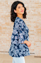 Load image into Gallery viewer, DEAR SCARLETT- Dreamer Peplum Top in Navy and Pink Paisley
