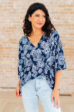 Load image into Gallery viewer, DEAR SCARLETT- Dreamer Peplum Top in Navy and Pink Paisley

