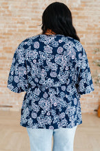 Load image into Gallery viewer, DEAR SCARLETT- Dreamer Peplum Top in Navy and Pink Paisley
