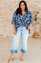Load image into Gallery viewer, DEAR SCARLETT- Dreamer Peplum Top in Navy and Pink Paisley
