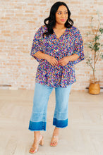 Load image into Gallery viewer, DEAR SCARLETT- Dreamer Peplum Top in Painted Royal Multi
