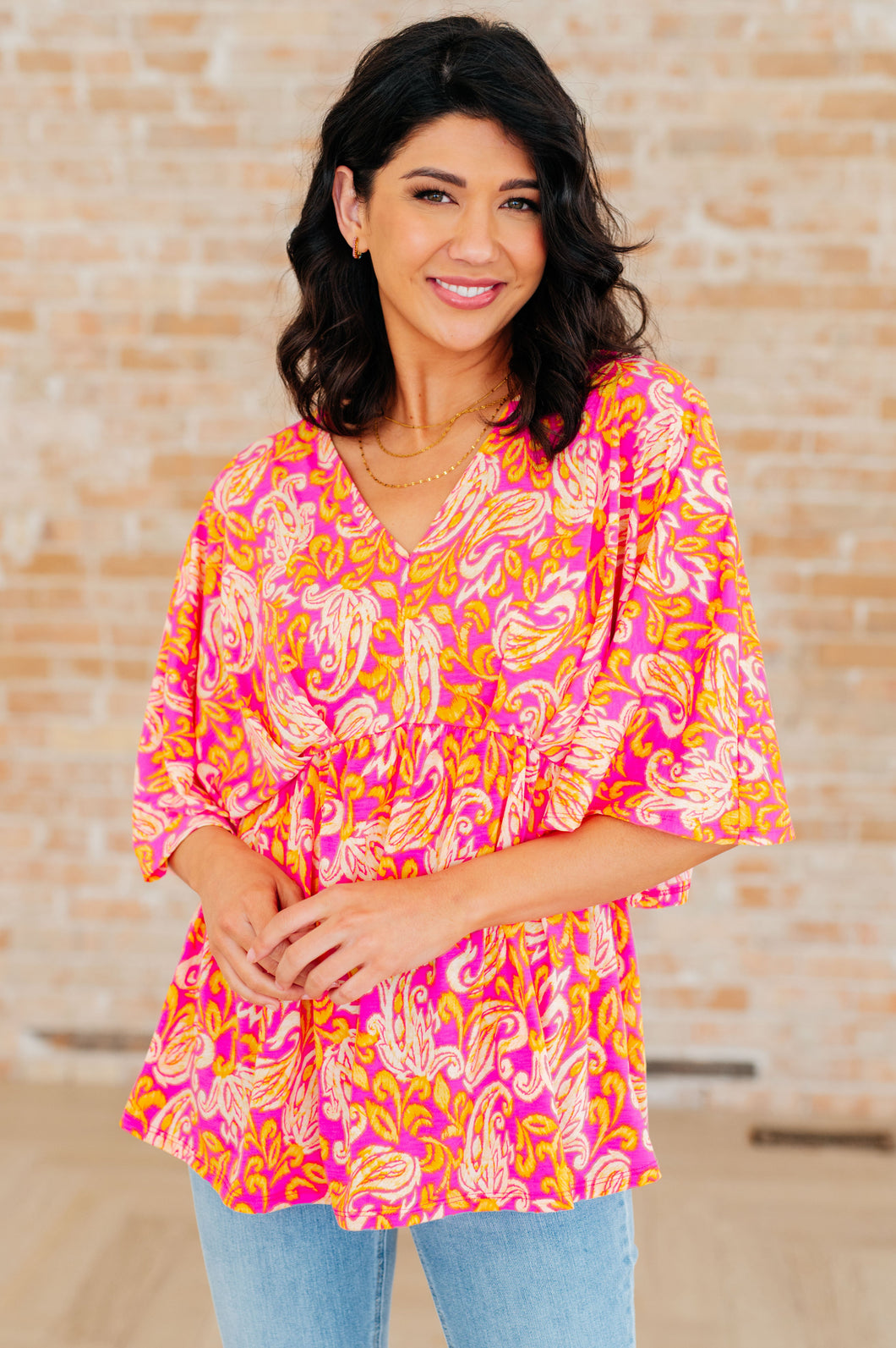 DEAR SCARLETT- Dreamer Peplum Top in Pink Filigree