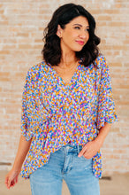 Load image into Gallery viewer, DEAR SCARLETT- Dreamer Peplum Top in Purple Retro Ditsy Floral
