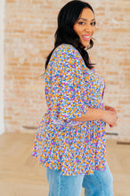 Load image into Gallery viewer, DEAR SCARLETT- Dreamer Peplum Top in Purple Retro Ditsy Floral
